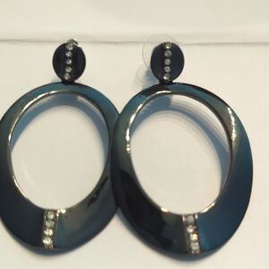Elegant Black and Silver Oval Earrings